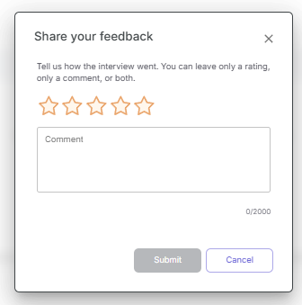 Feedback form: star rating and comment field