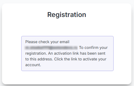 Email confirmation screen for account activation