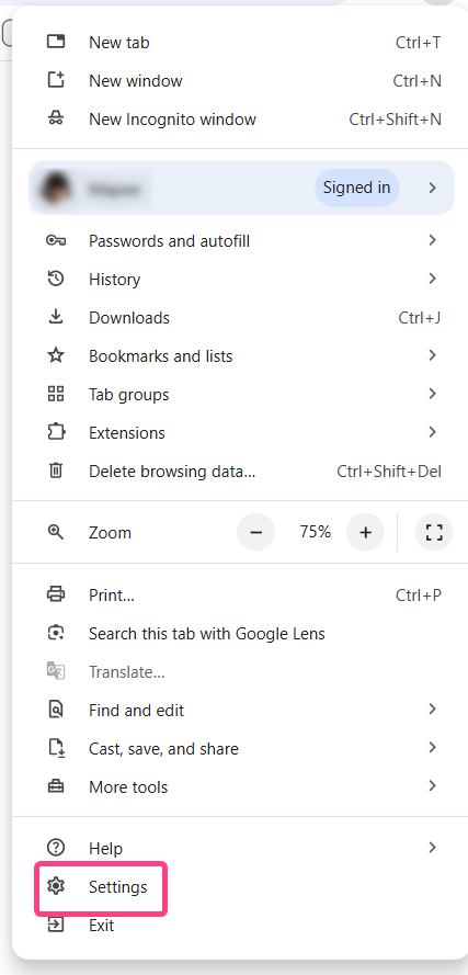Open the Google Chrome settings menu