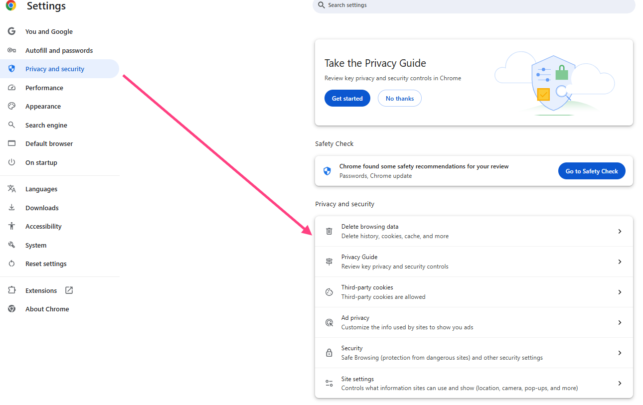 Go to browsing data