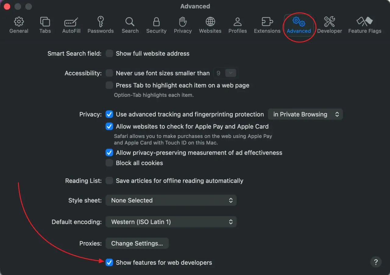 Enable the Develop menu in Safari
