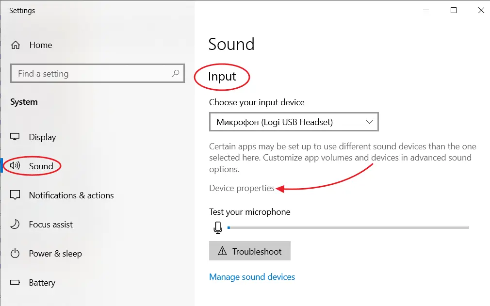 Windows 10: open input device properties
