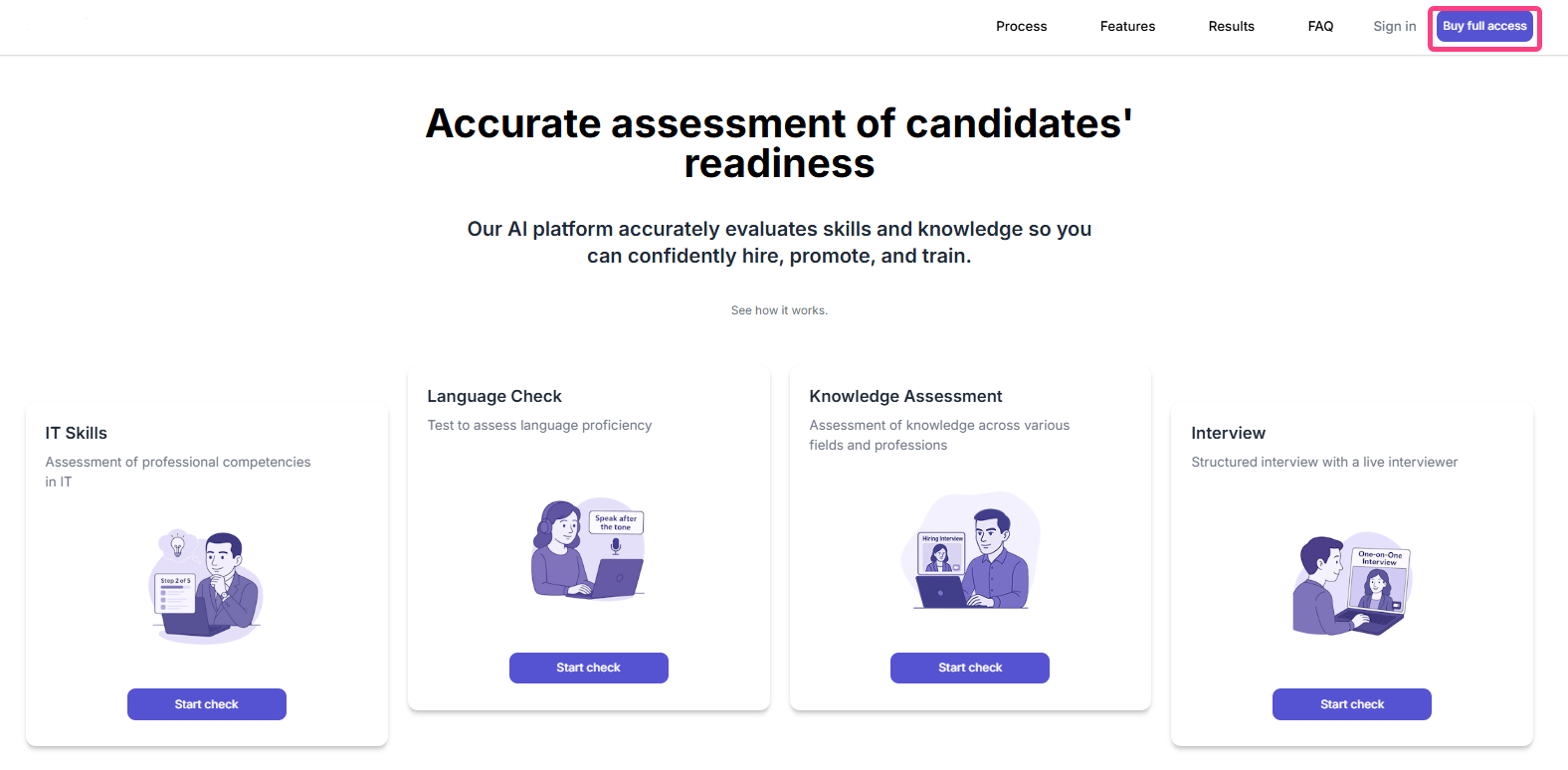 Buy access button on the main page