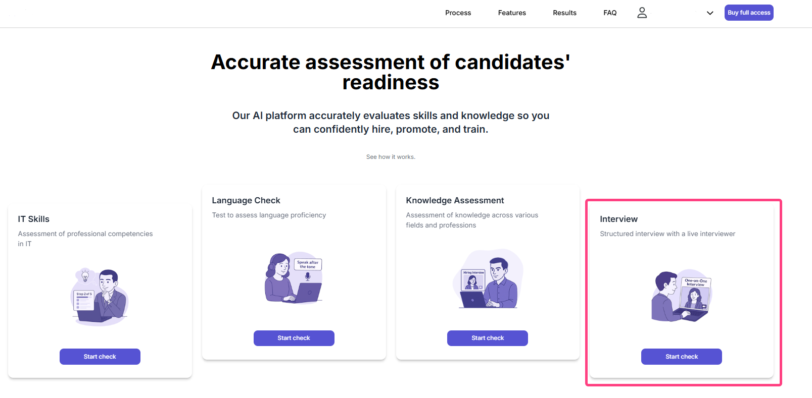 Interview card on the Welcome page