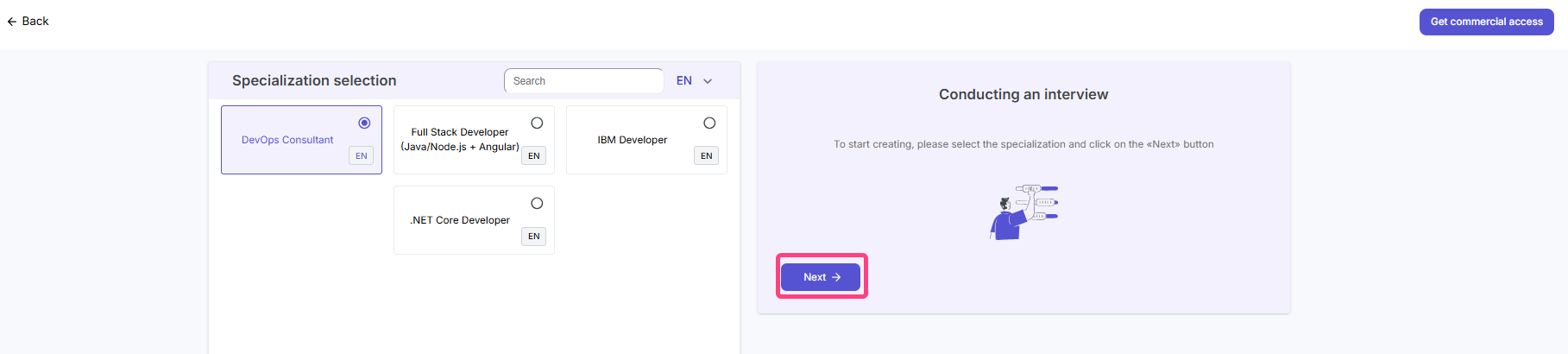 Select specialization for the P2P interview