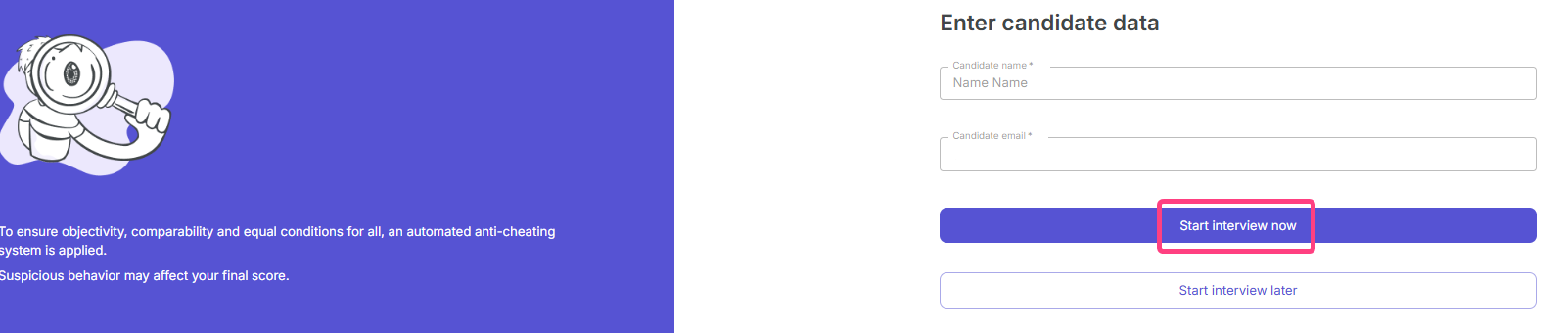 Choosing the interview schedule mode