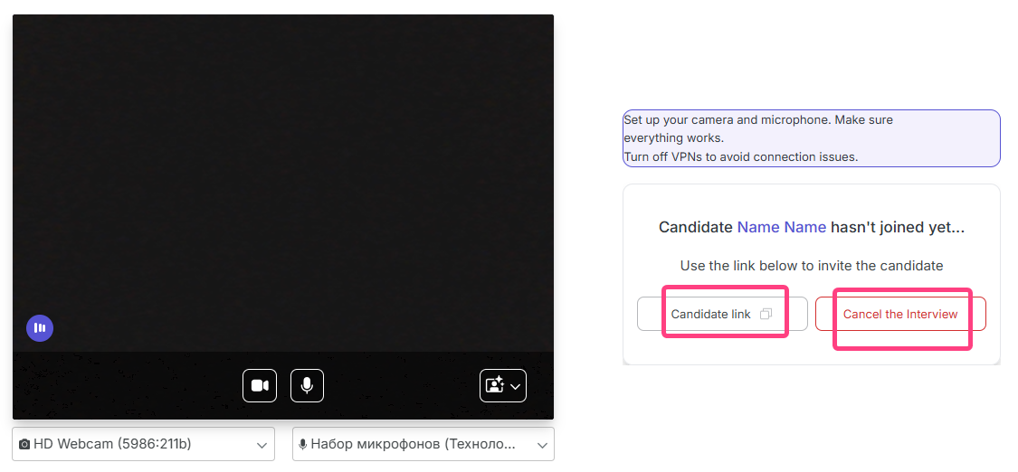 Waiting page with the candidate link